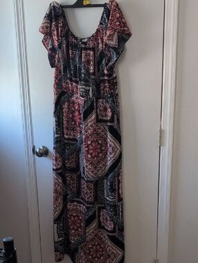 Bohemian Black and Pink Maxi Dress